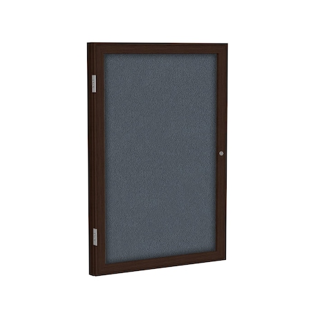 Ghent Enclosed Bulletin Board, 1 Door, Fabric, Walnut Frame, 3 ft H x 2 ft W, Gray PN13624F-91